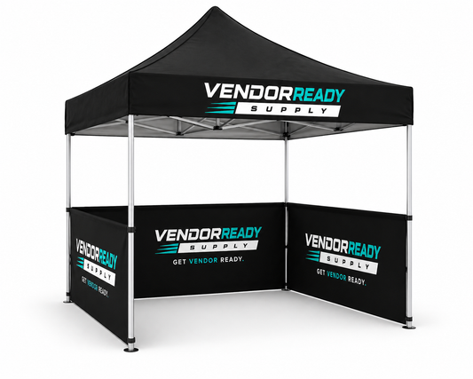 Custom branded tent side walls — half wall coverage